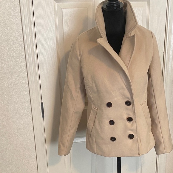 Classic Tan Double-Breasted Women's Coat - Picture 2 of 5